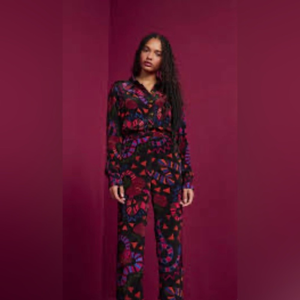 NWT Farm Rio Anthropologie Women’s Black Jungle Fruits Pajama Pants Snake Large